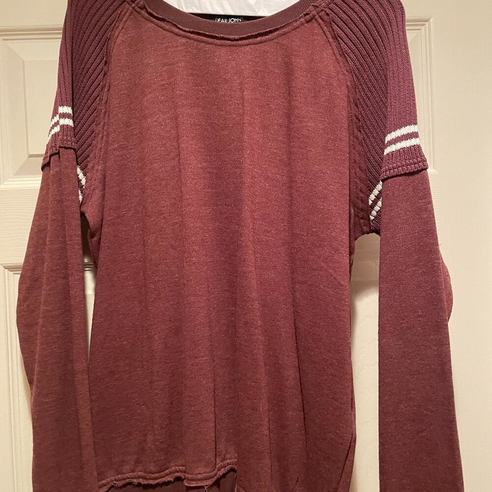 DEAR JOHN, Burgundy Sweater Sweatshirt with white shoulder stripe, Size XL - New